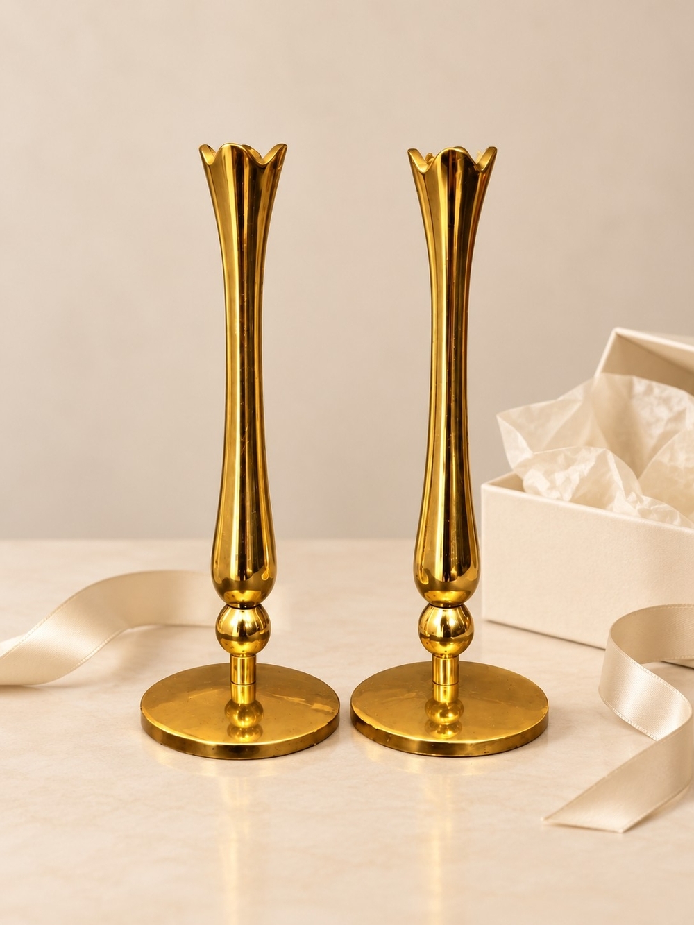 Vintage 70s Brass Taper Candle Holders - Pair